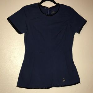 Small Navy Blue w/ Leather Trim Jaanuu Scrub Top